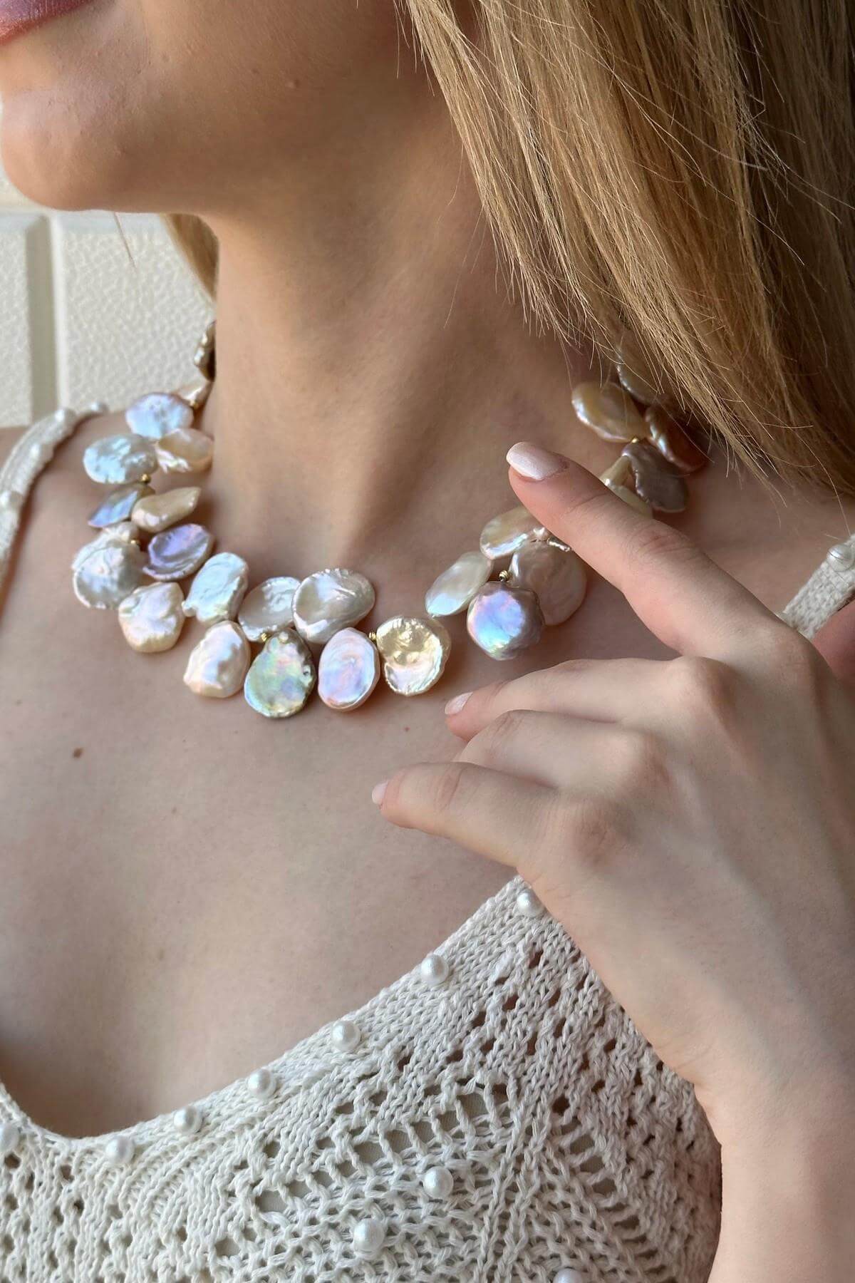 Halka Kilitli Doğal Barok İncili Multicolor Kolye | | Birinci1926