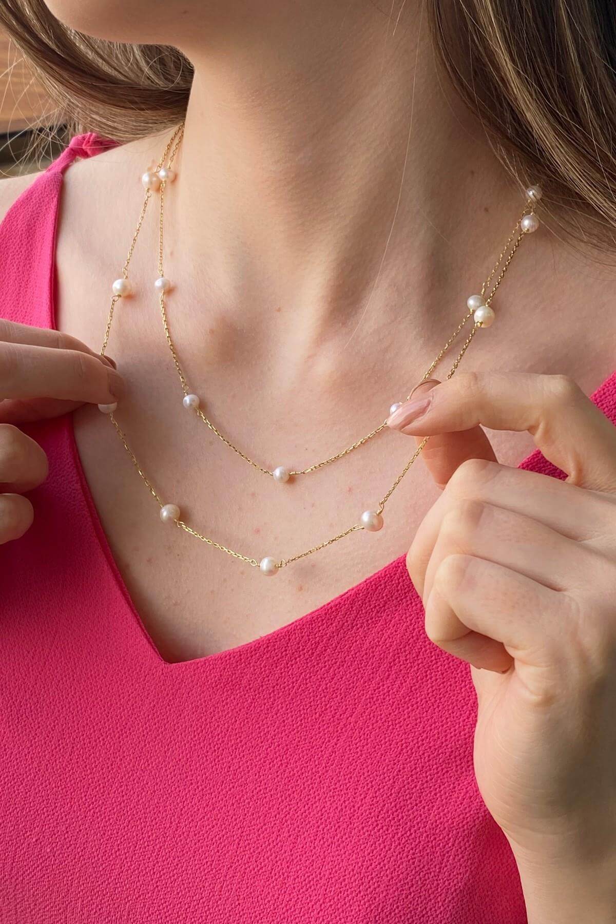 İkili Zincir Doğal İnci Kolye | | Birinci1926