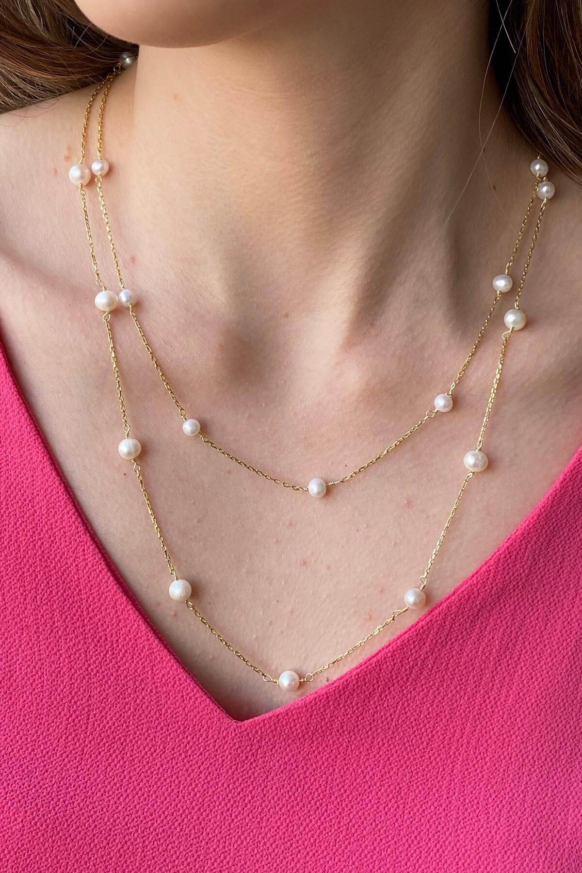 İkili Zincir Doğal İnci Kolye | | Birinci1926