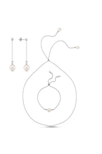 Zincirli Asansör Model Doğal İnci Küpe Kolye Bileklik Üçlü Set | | Birinci1926