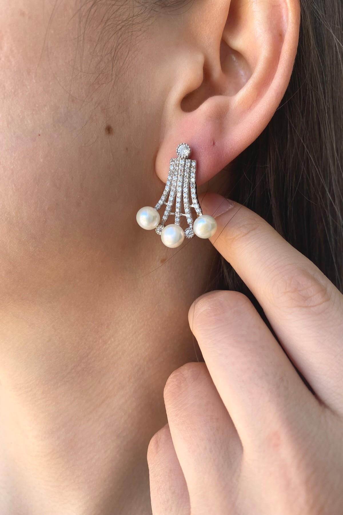 Zirkon Taşlı Doğal İnci Küpe Kolye İkili Set | | Birinci1926