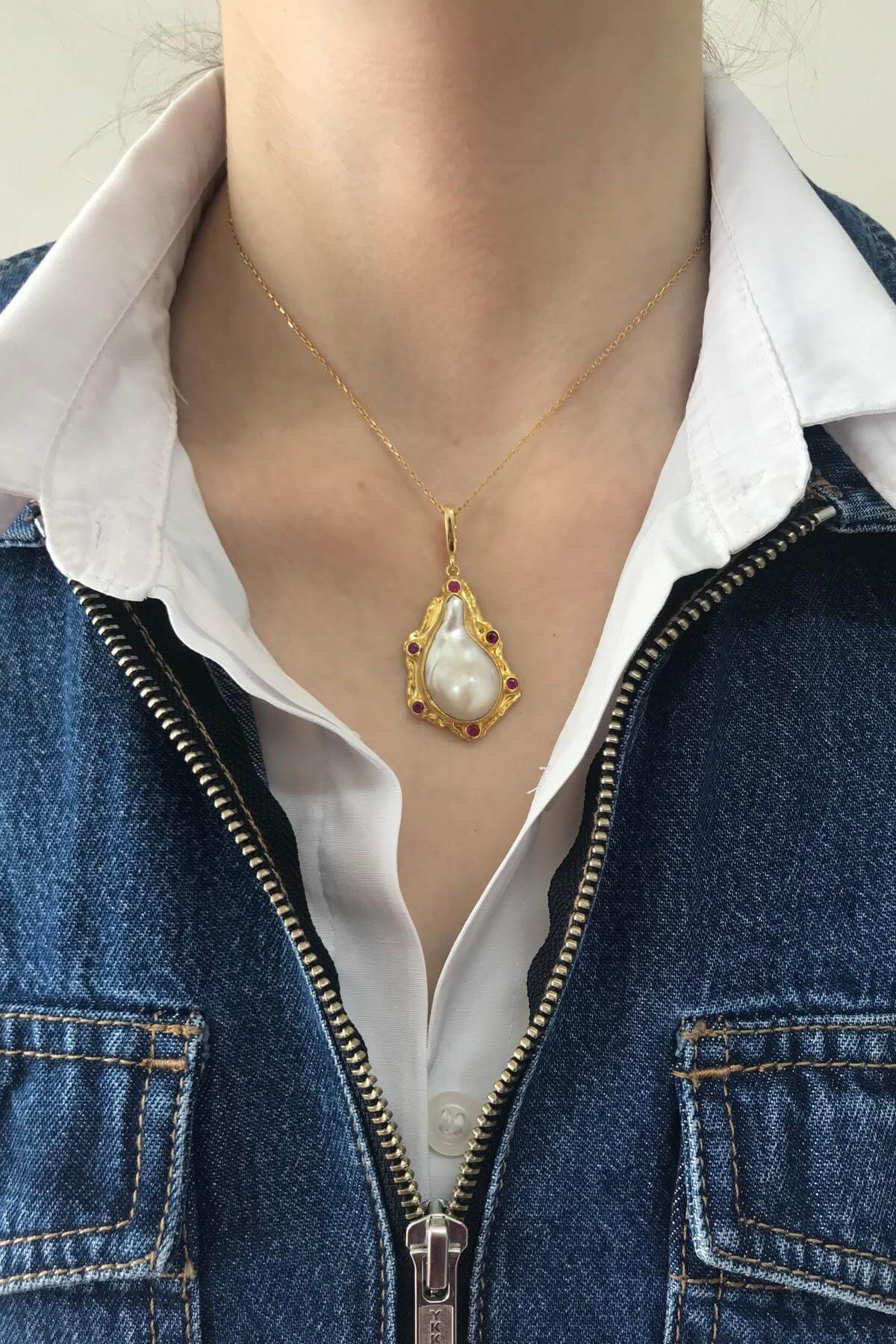 Kırmızı Mineli Doğal Barok İnci Kolye | | Birinci1926