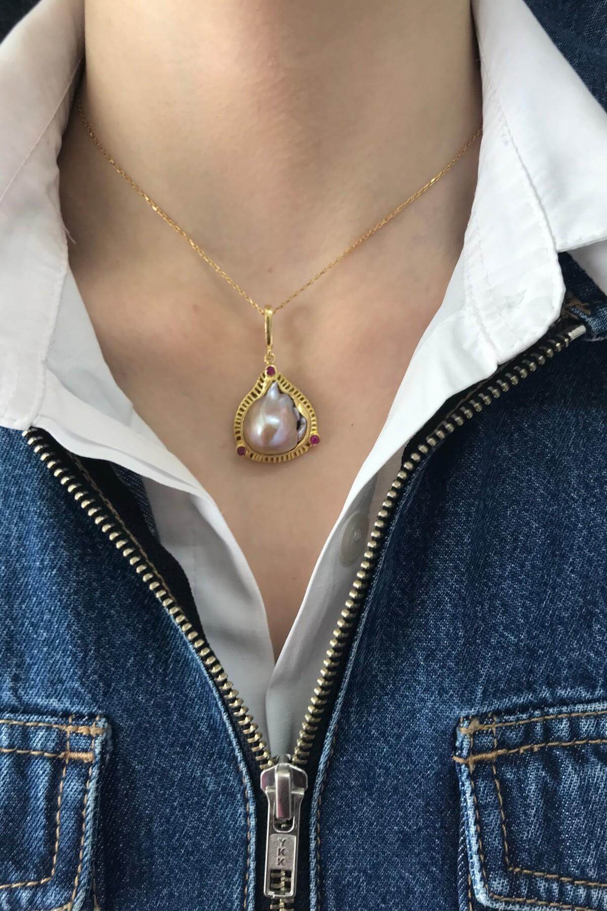 Kırmızı Mineli Doğal Barok İnci Kolye | | Birinci1926