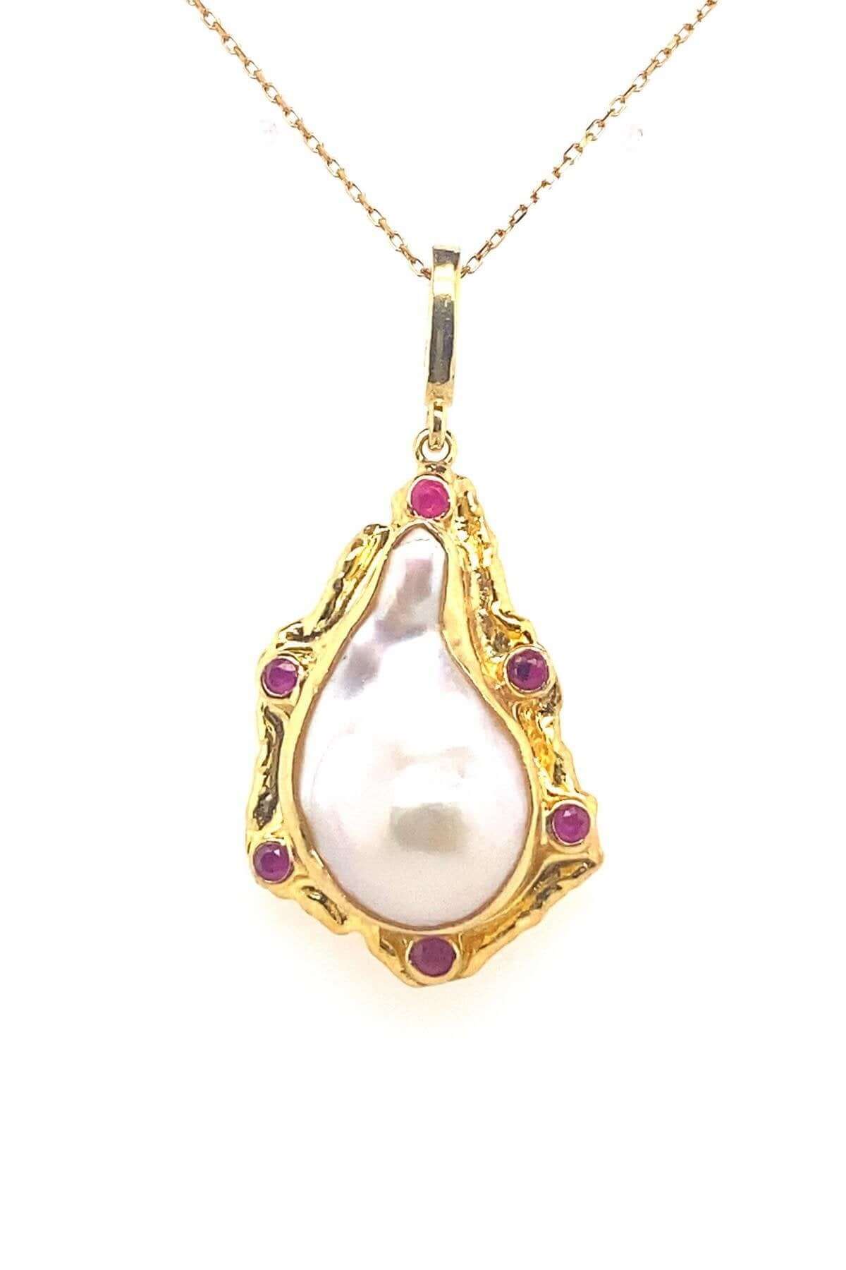 Kırmızı Mineli Doğal Barok İnci Kolye | | Birinci1926