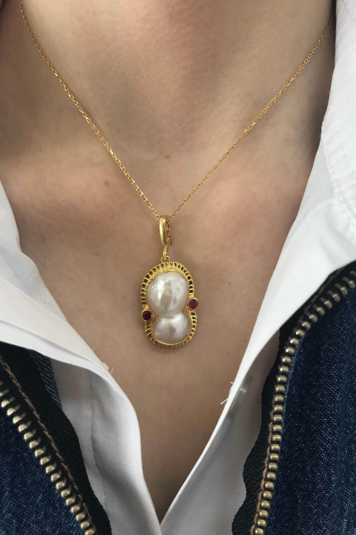 Kırmızı Mineli Doğal Barok İnci Kolye | | Birinci1926