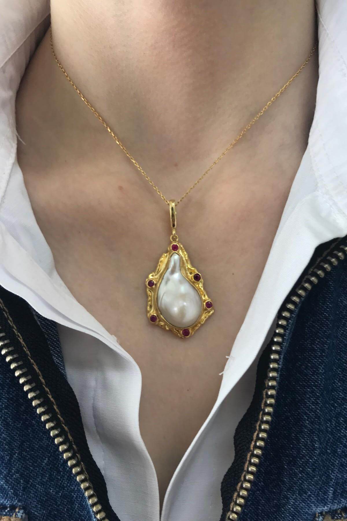 Kırmızı Mineli Doğal Barok İnci Kolye | | Birinci1926