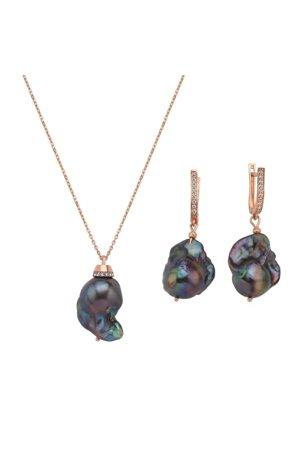 Siyah Barok İnci Kolye Küpe İkili Set | | Birinci1926