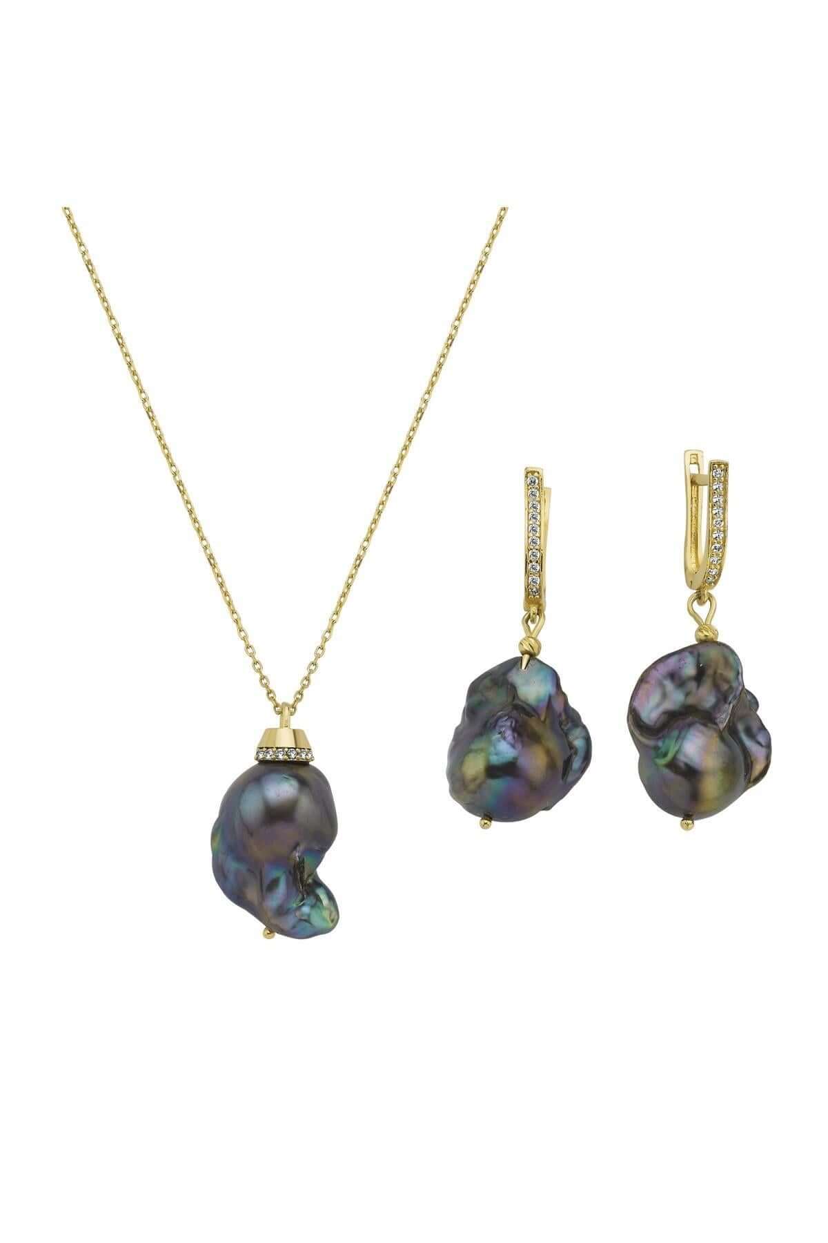 Siyah Barok İnci Kolye Küpe İkili Set | | Birinci1926