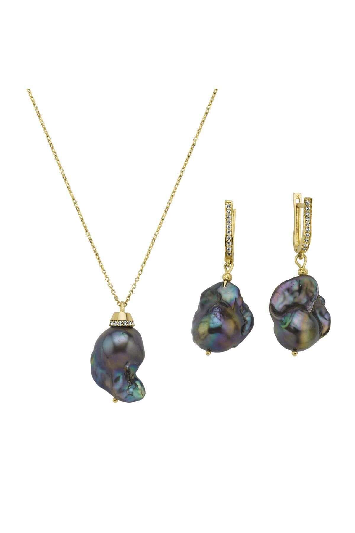 Siyah Barok İnci Kolye Küpe İkili Set | | Birinci1926