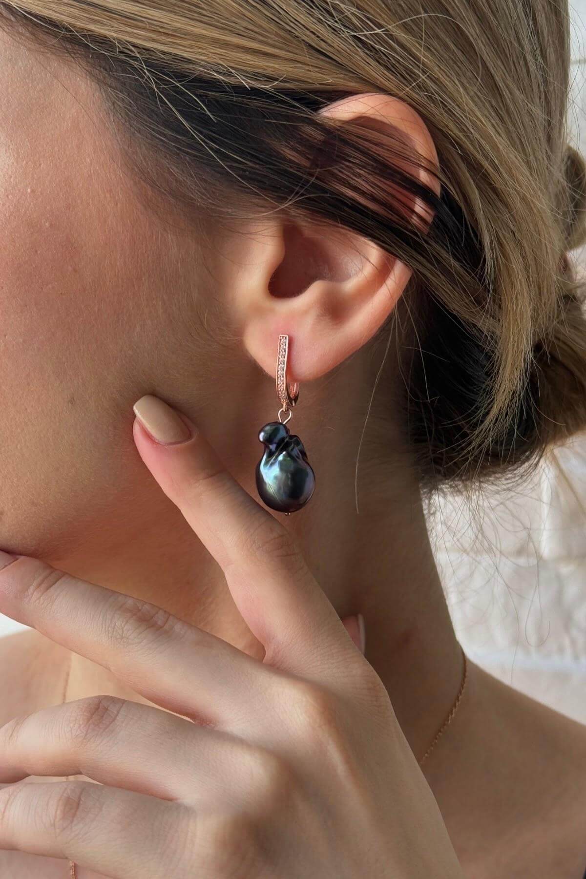 Siyah Barok İnci Kolye Küpe İkili Set | | Birinci1926