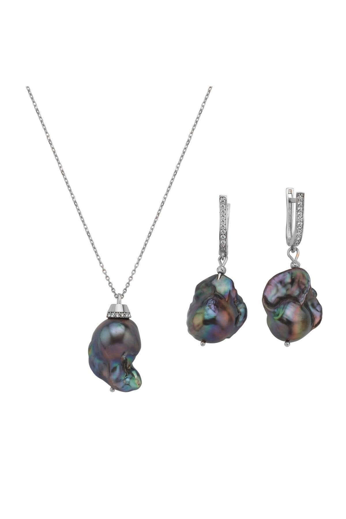 Siyah Barok İnci Kolye Küpe İkili Set | | Birinci1926