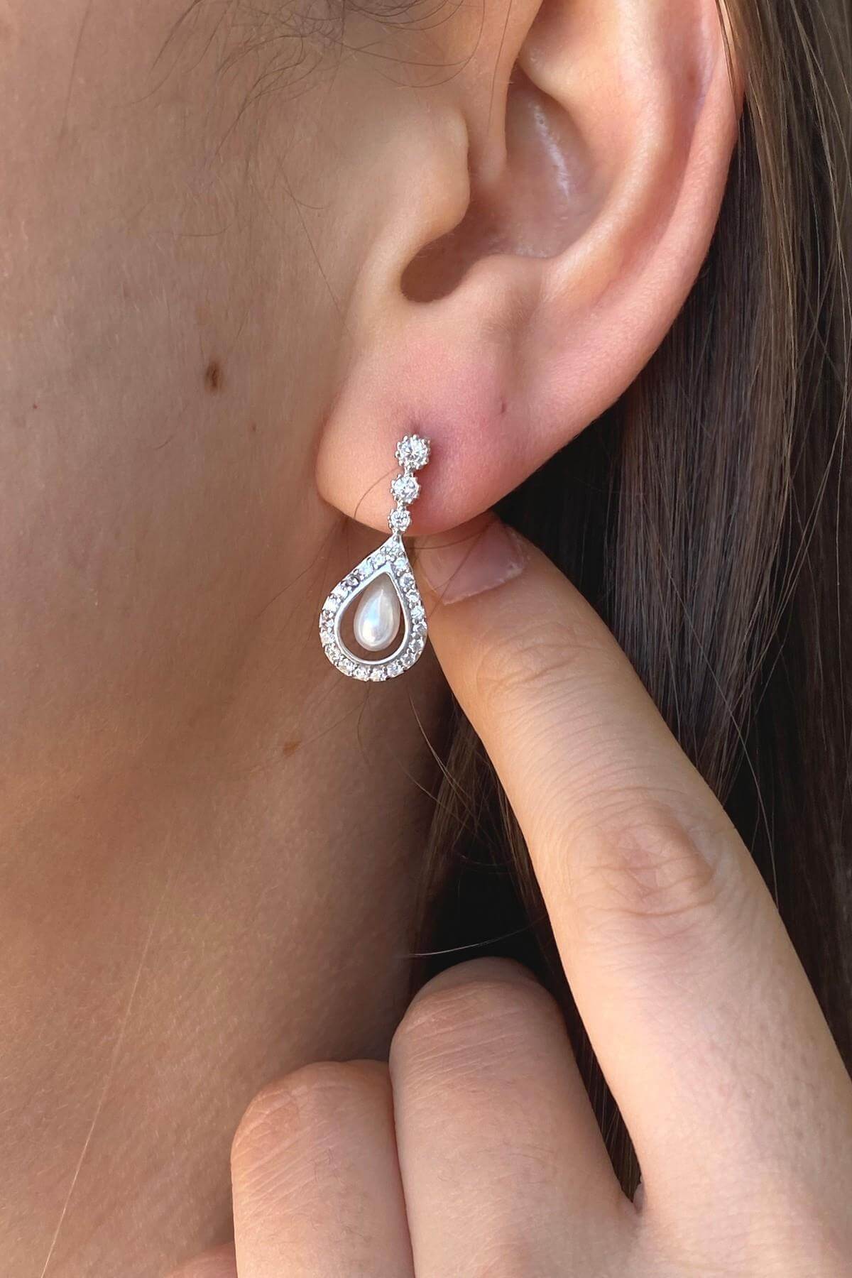 Zirkon Taşlı Doğal Damla İnci Küpe | | Birinci1926