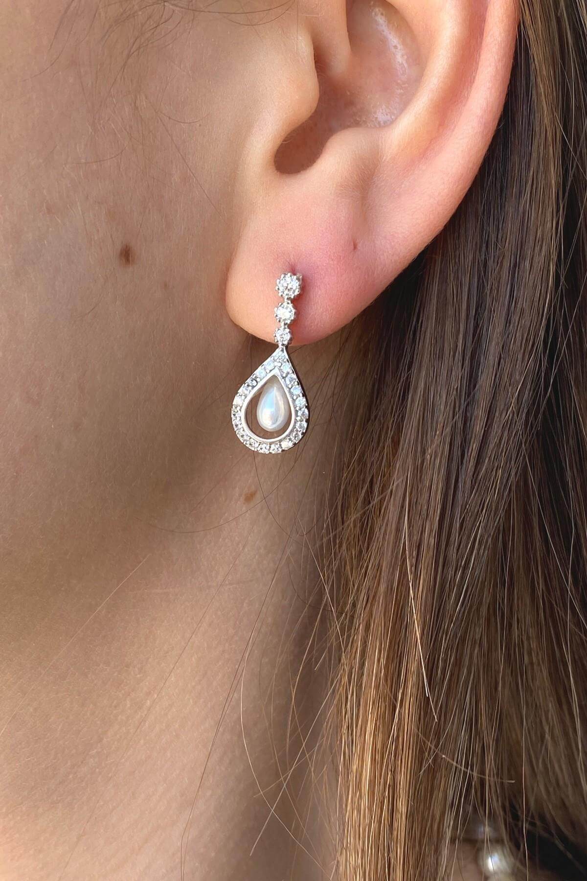 Zirkon Taşlı Doğal Damla İnci Küpe | | Birinci1926