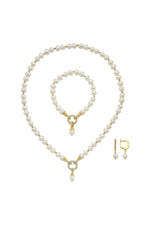 Zirkon Taşlı Halka Kilitli Dorikalı Doğal İnci Küpe Kolye Bileklik Üçlü Set | | Birinci1926