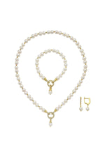 Zirkon Taşlı Halka Kilitli Dorikalı Doğal İnci Küpe Kolye Bileklik Üçlü Set | | Birinci1926