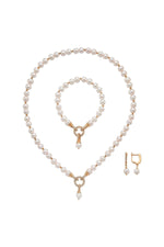 Zirkon Taşlı Halka Kilitli Dorikalı Doğal İnci Küpe Kolye Bileklik Üçlü Set | | Birinci1926