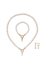 Zirkon Taşlı Halka Kilitli Dorikalı Doğal İnci Küpe Kolye Bileklik Üçlü Set | | Birinci1926