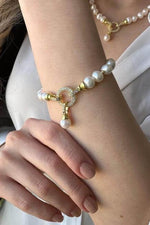 Zirkon Taşlı Halka Kilitli Dorikalı Doğal İnci Küpe Kolye Bileklik Üçlü Set | | Birinci1926