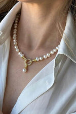 Zirkon Taşlı Halka Kilitli Dorikalı Doğal İnci Küpe Kolye Bileklik Üçlü Set | | Birinci1926