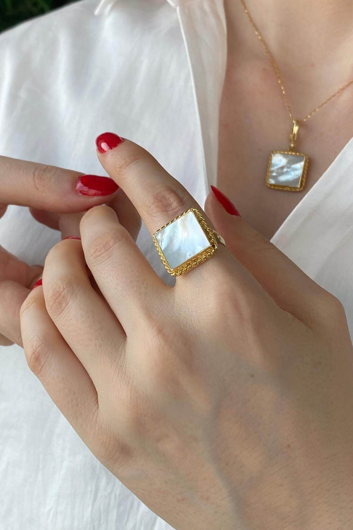 Vintage Sedef Kare Yüzük | | Birinci1926