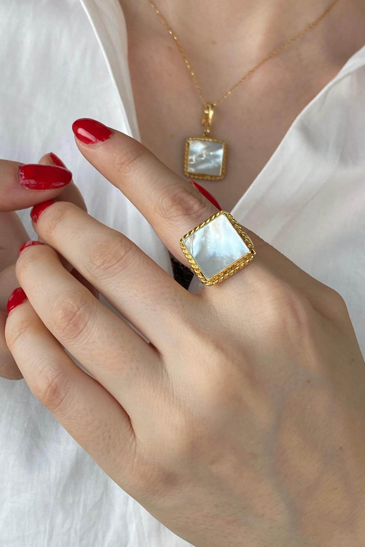 Vintage Sedef Kare Yüzük | | Birinci1926