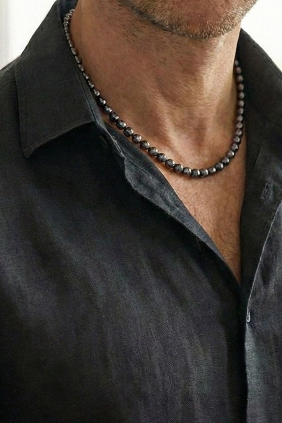 Erkek Siyah Doğal İnci Kolye Bileklik Set