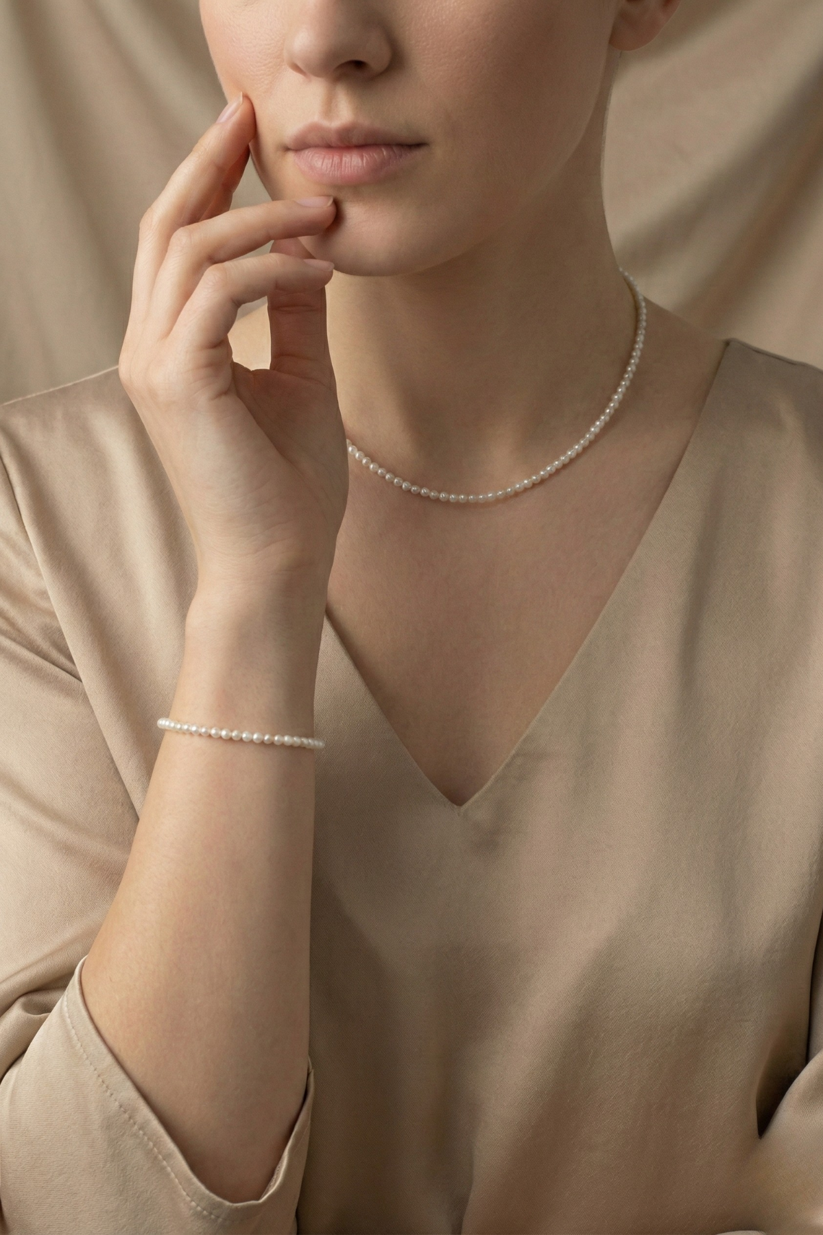 Yassı Doğal İnci Kolye Bileklik Set