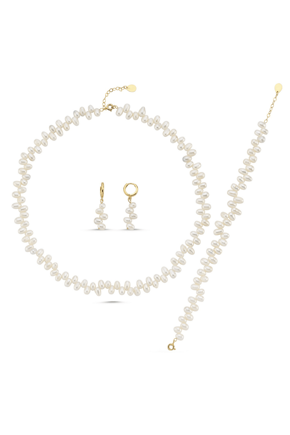 Barok Doğal İnci Kolye Bileklik Küpe Üçlü Set