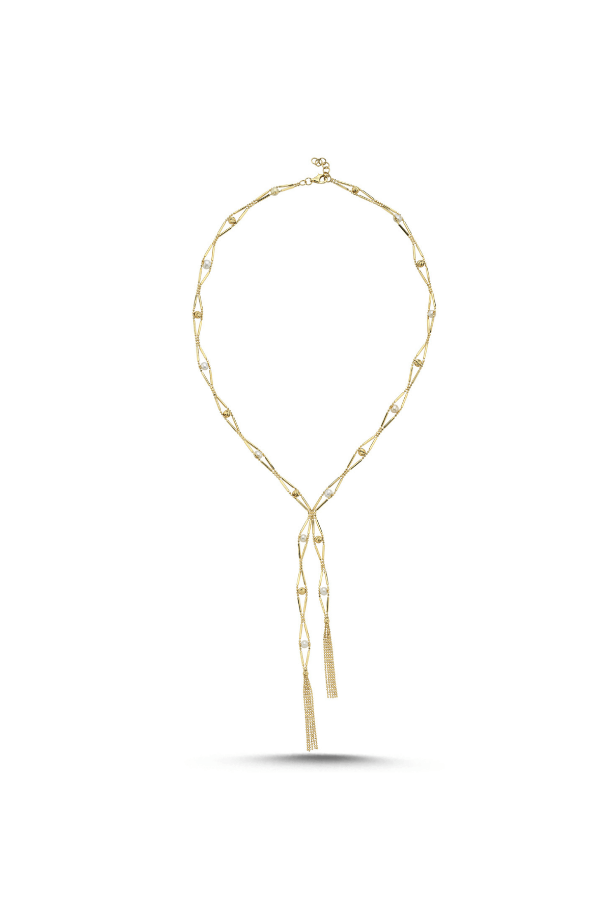 Baklava Dilimi Doğal İncili Püsküllü Kolye