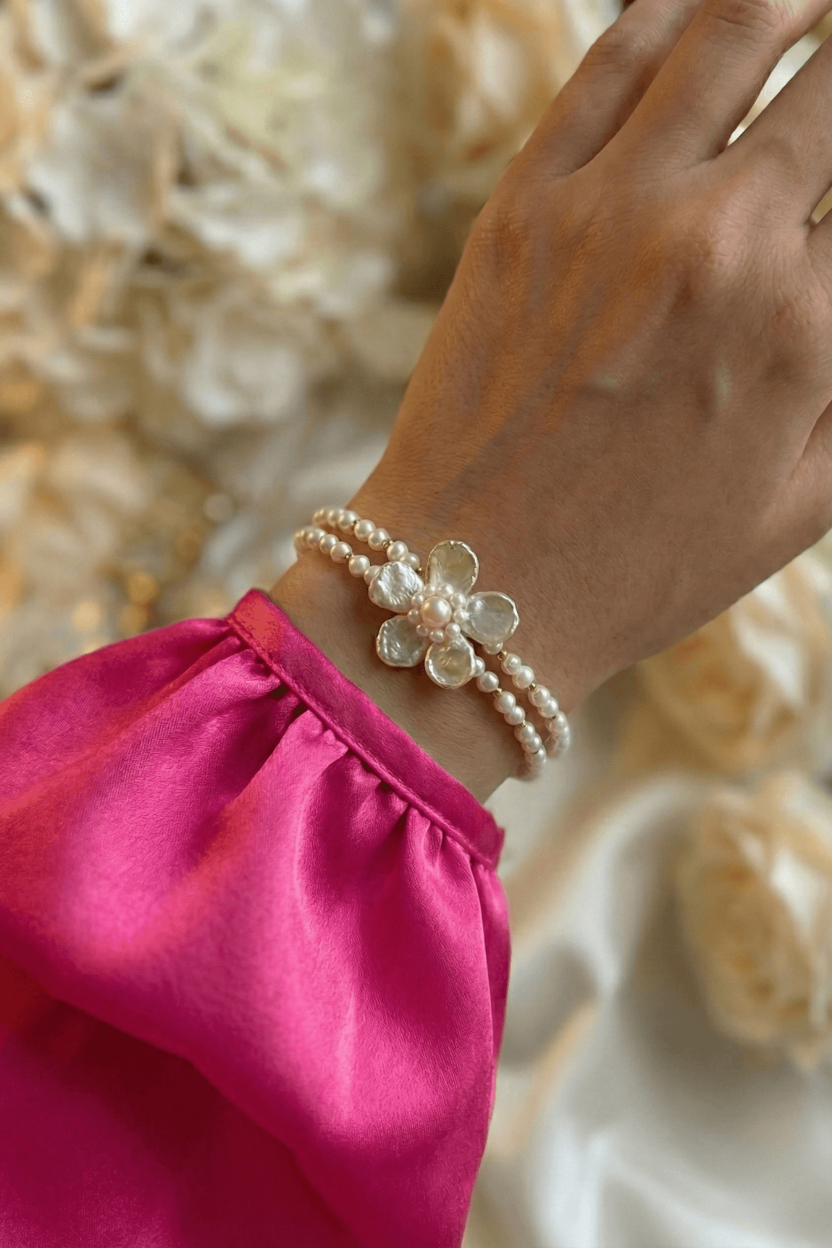 Doğal İnci Çiçek Bileklik