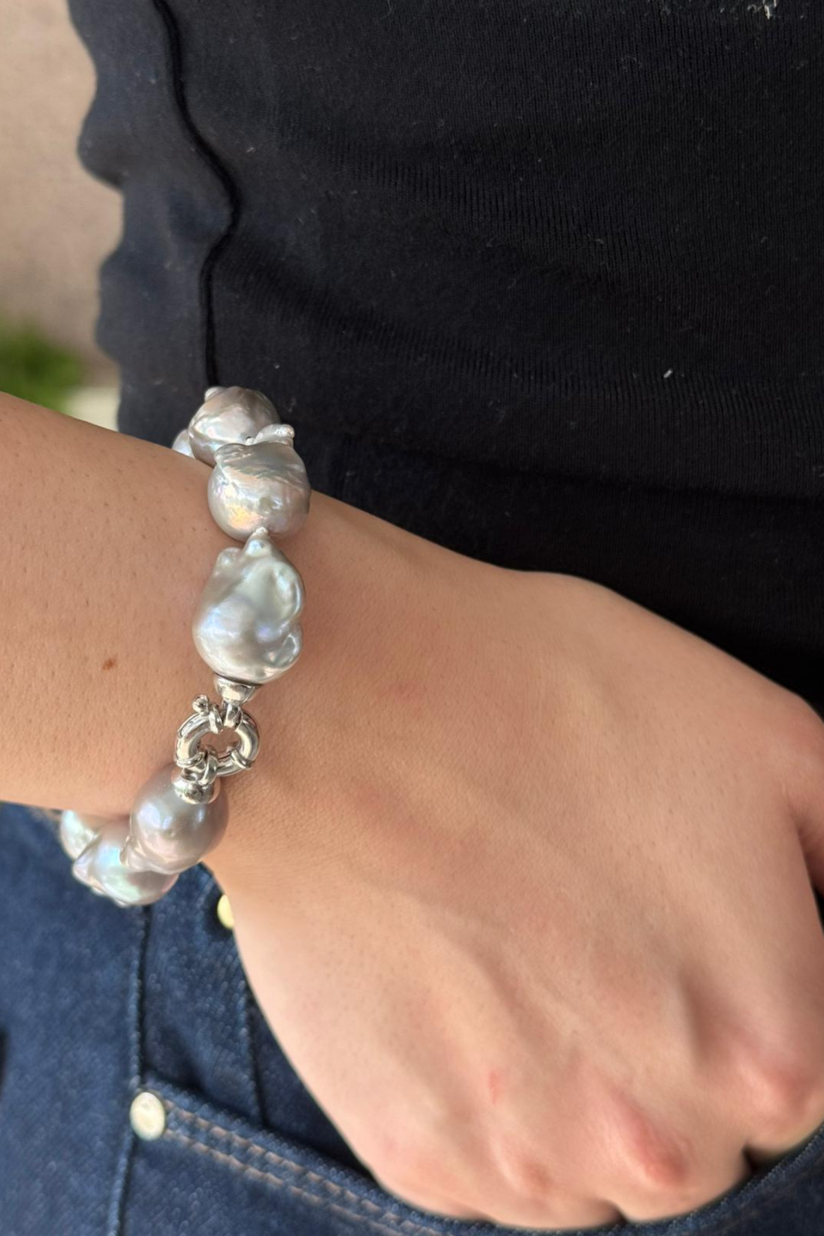 Gri Barok İnci Bileklik