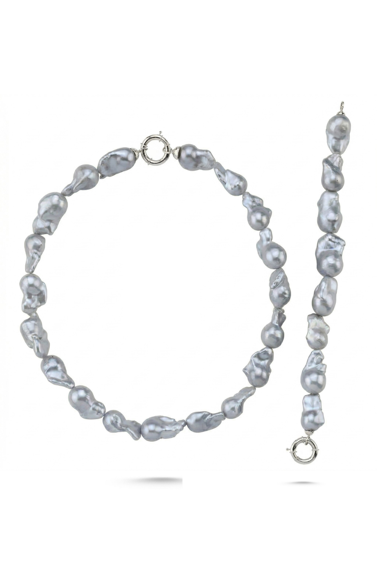 Gri Barok İnci Kolye Bileklik Set