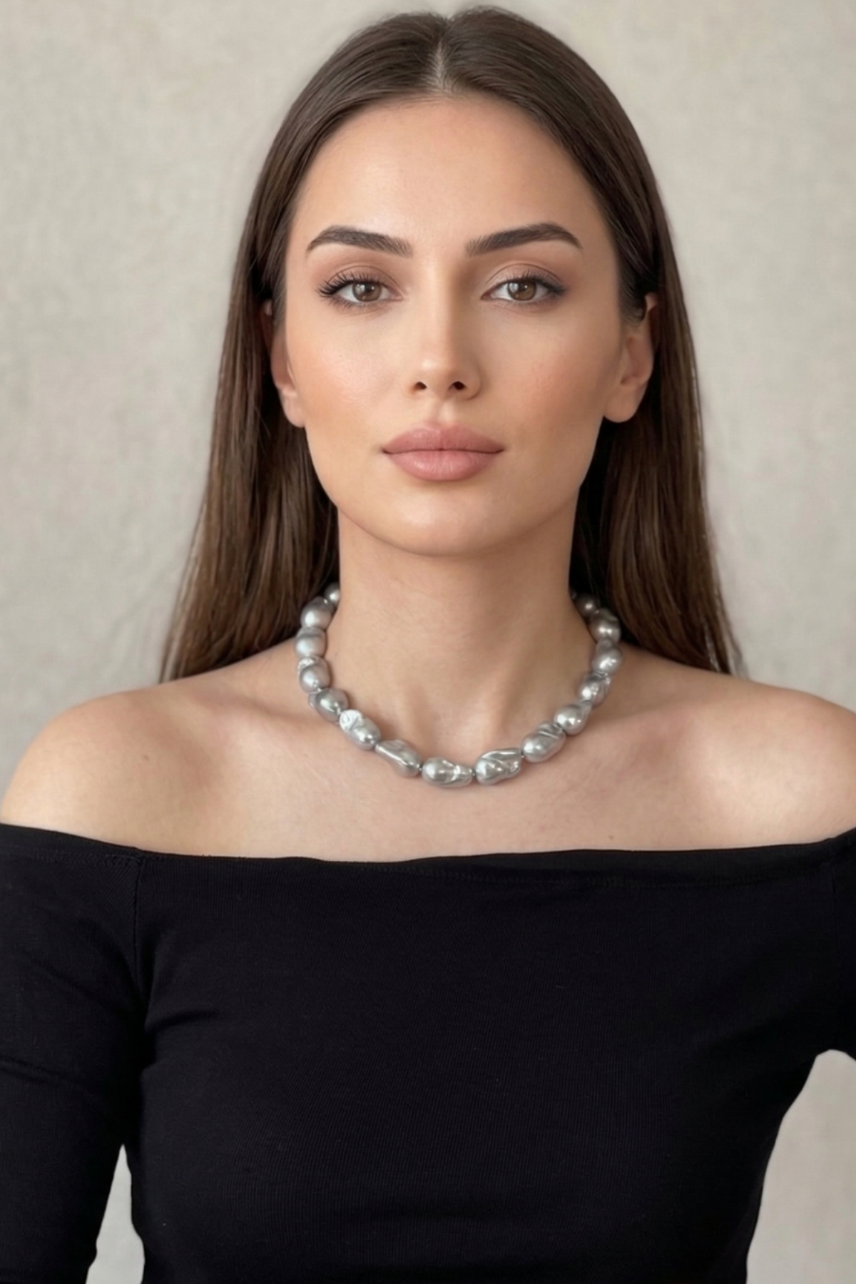 Gri Barok İnci Kolye