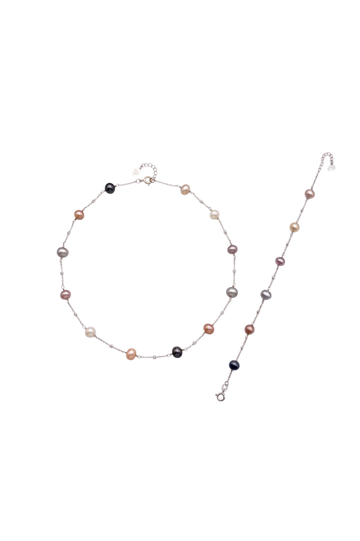 Dorikalı Renkli Doğal İnci Kolye Bileklik Set