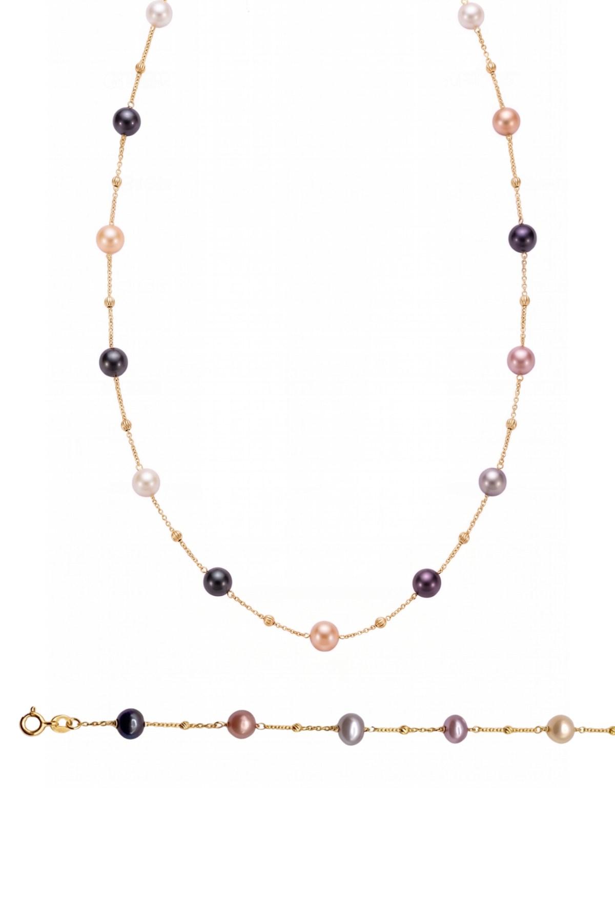 Dorikalı Renkli Uzun Doğal İnci Kolye Bileklik Set