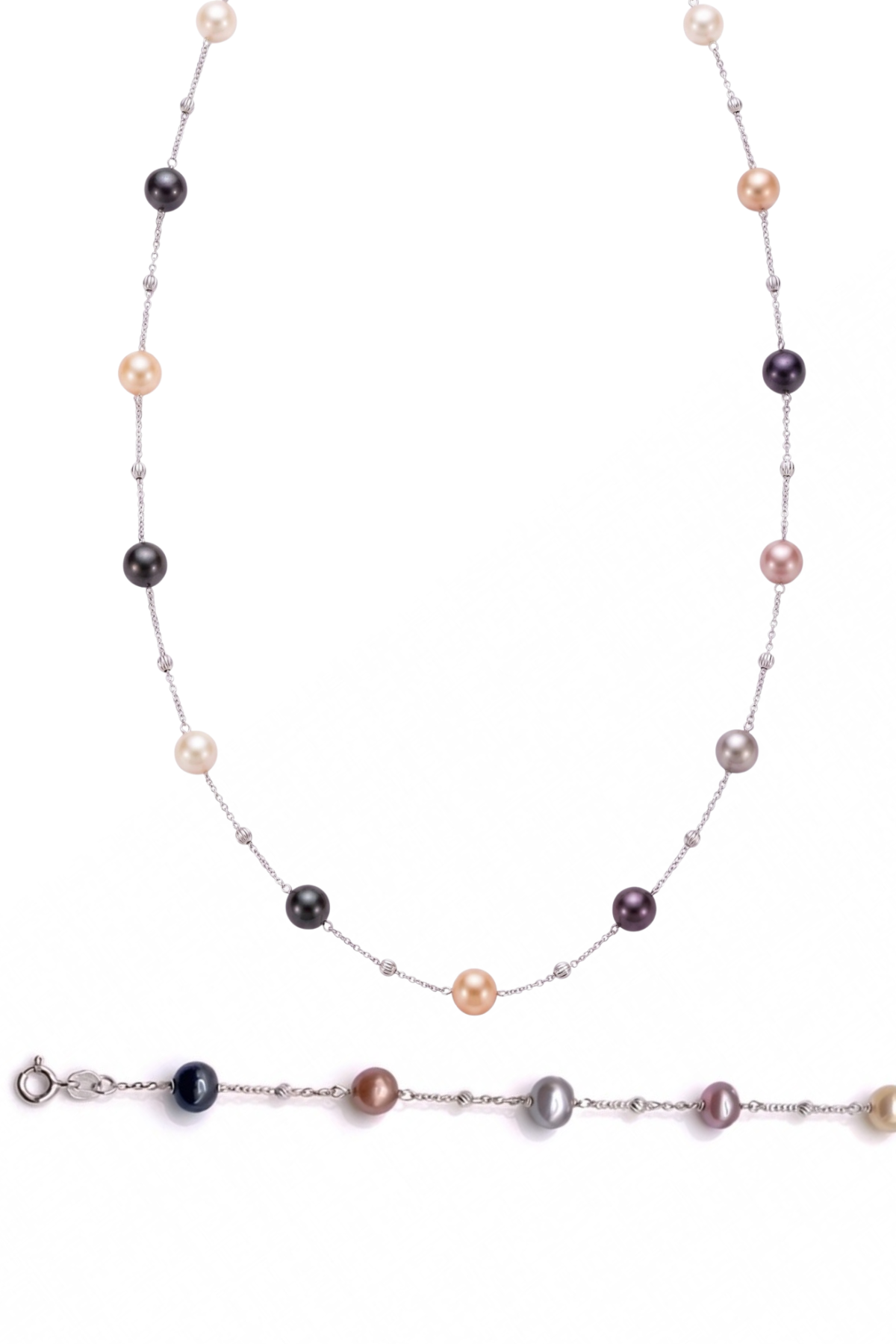 Dorikalı Renkli Uzun Doğal İnci Kolye Bileklik Set