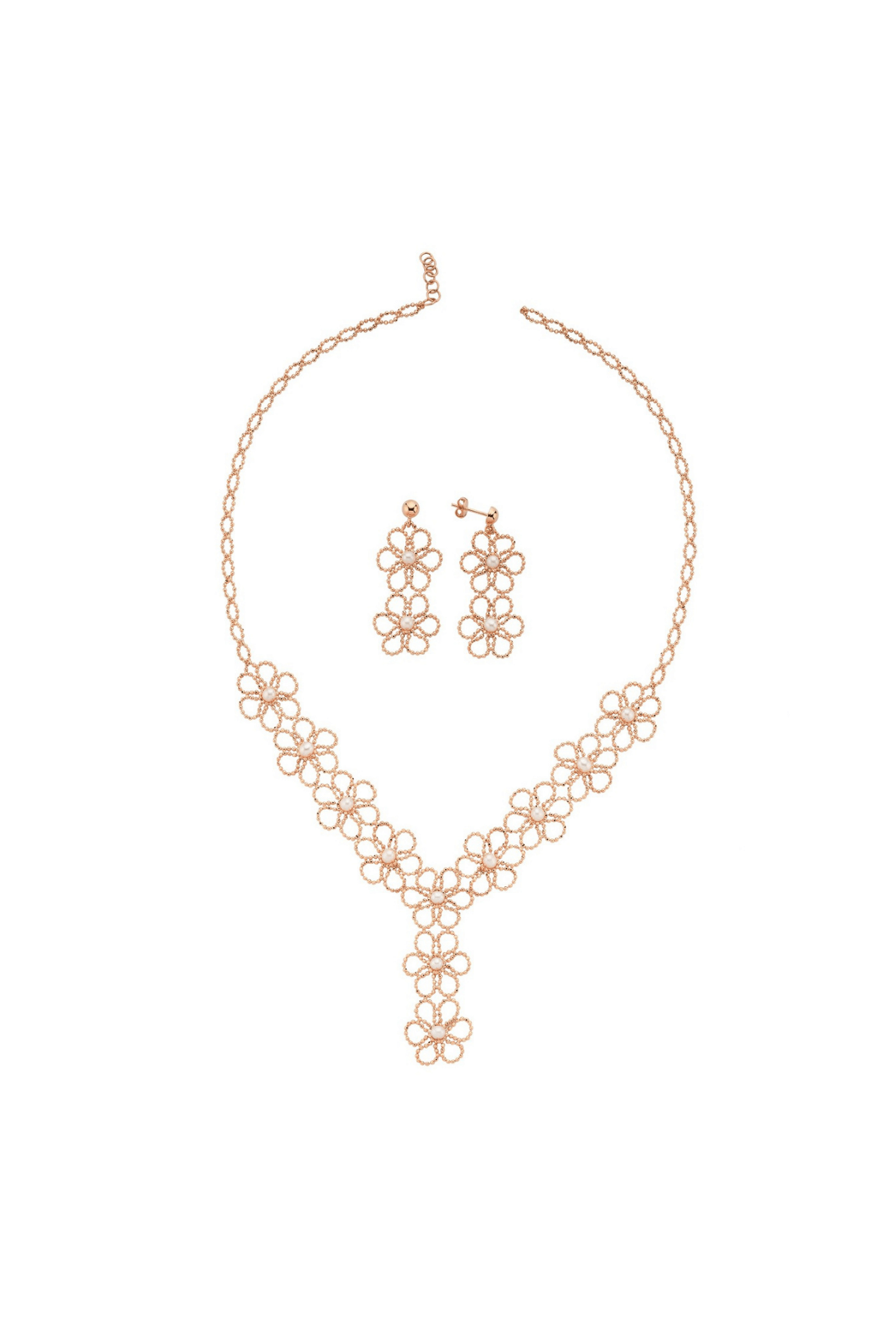 Çiçek Desenli Doğal İncili Kolye Küpe İkili Set | | Birinci1926