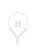 Çiçek Desenli Doğal İncili Kolye Küpe İkili Set | | Birinci1926