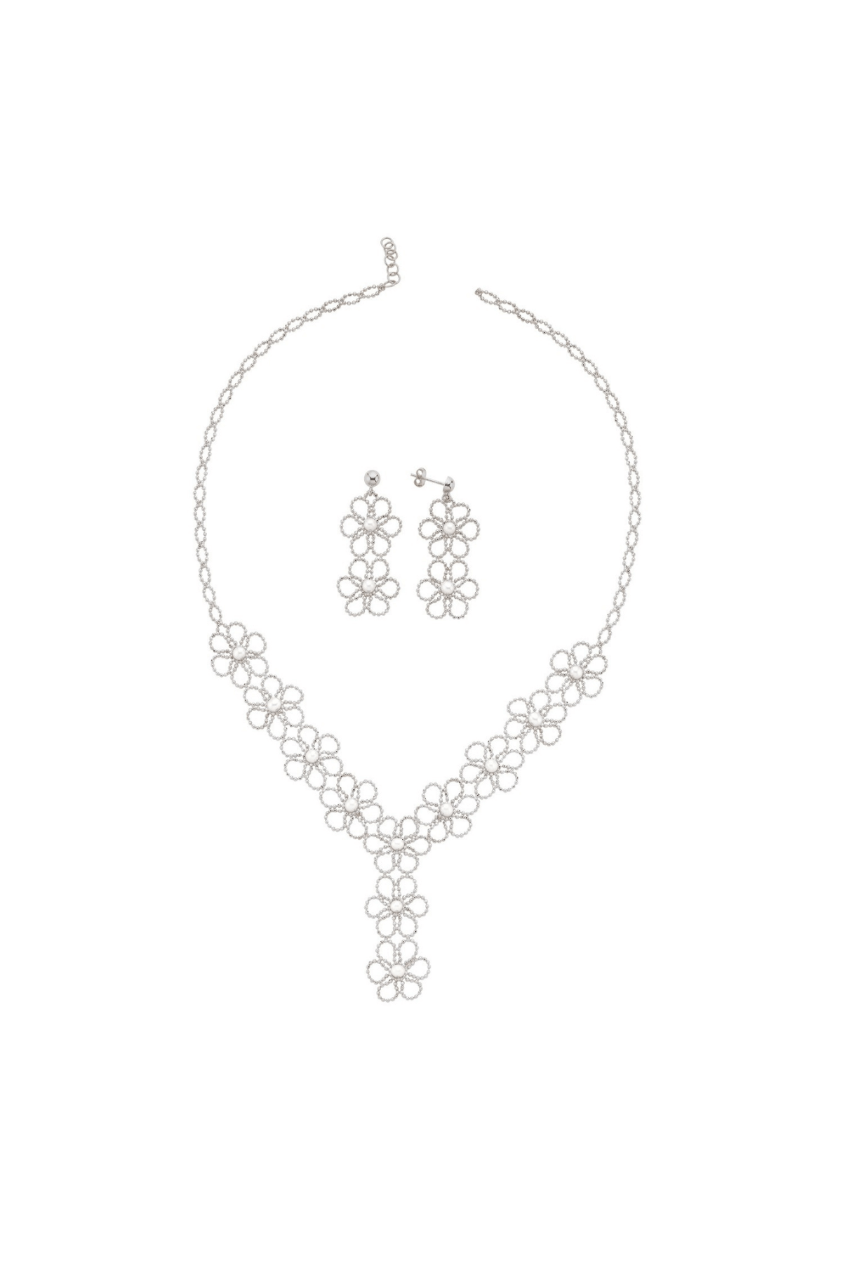 Çiçek Desenli Doğal İncili Kolye Küpe İkili Set | | Birinci1926