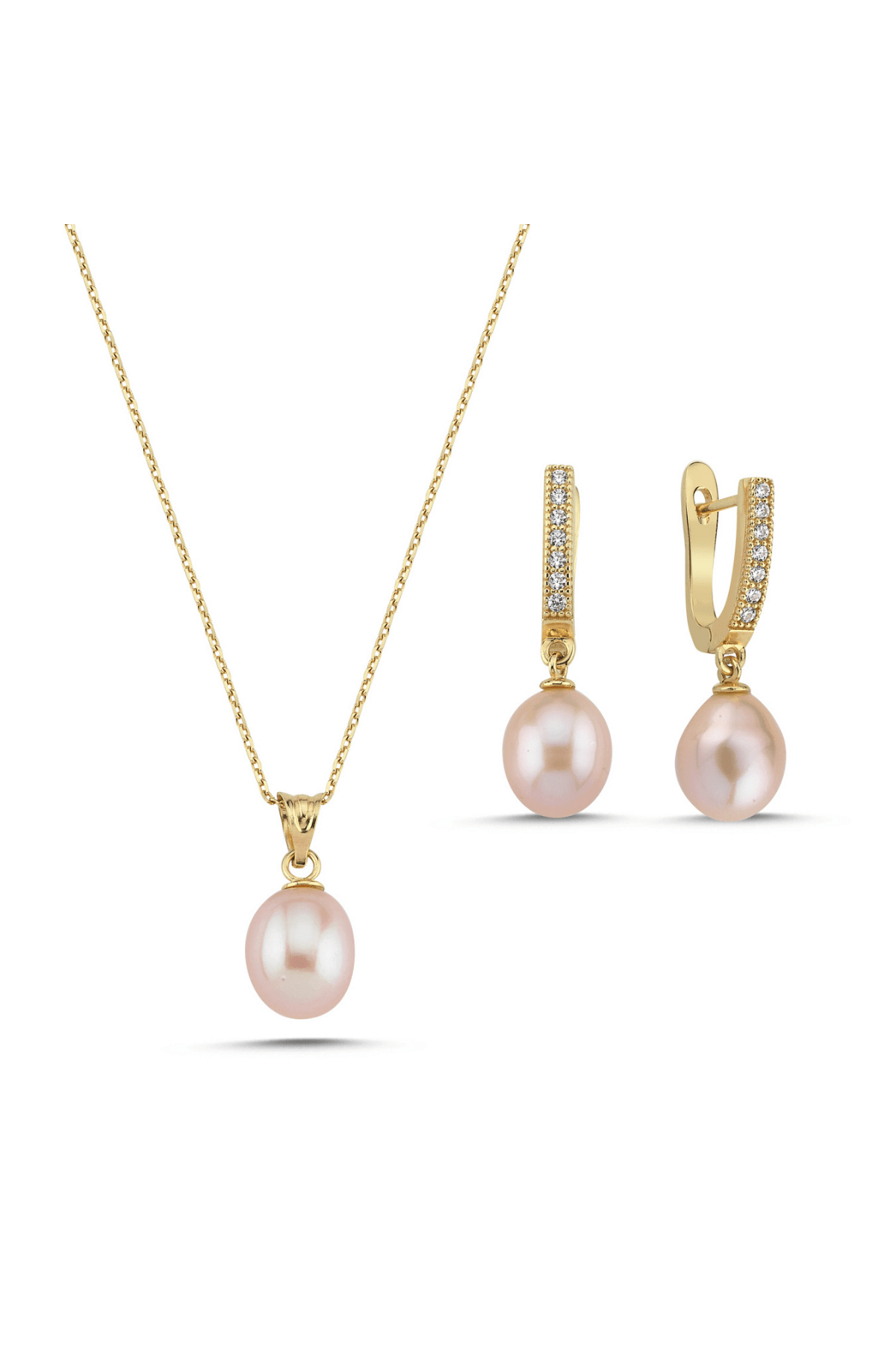 Pembe Damla Doğal İnci Kolye Küpe İkili Set | | Birinci1926