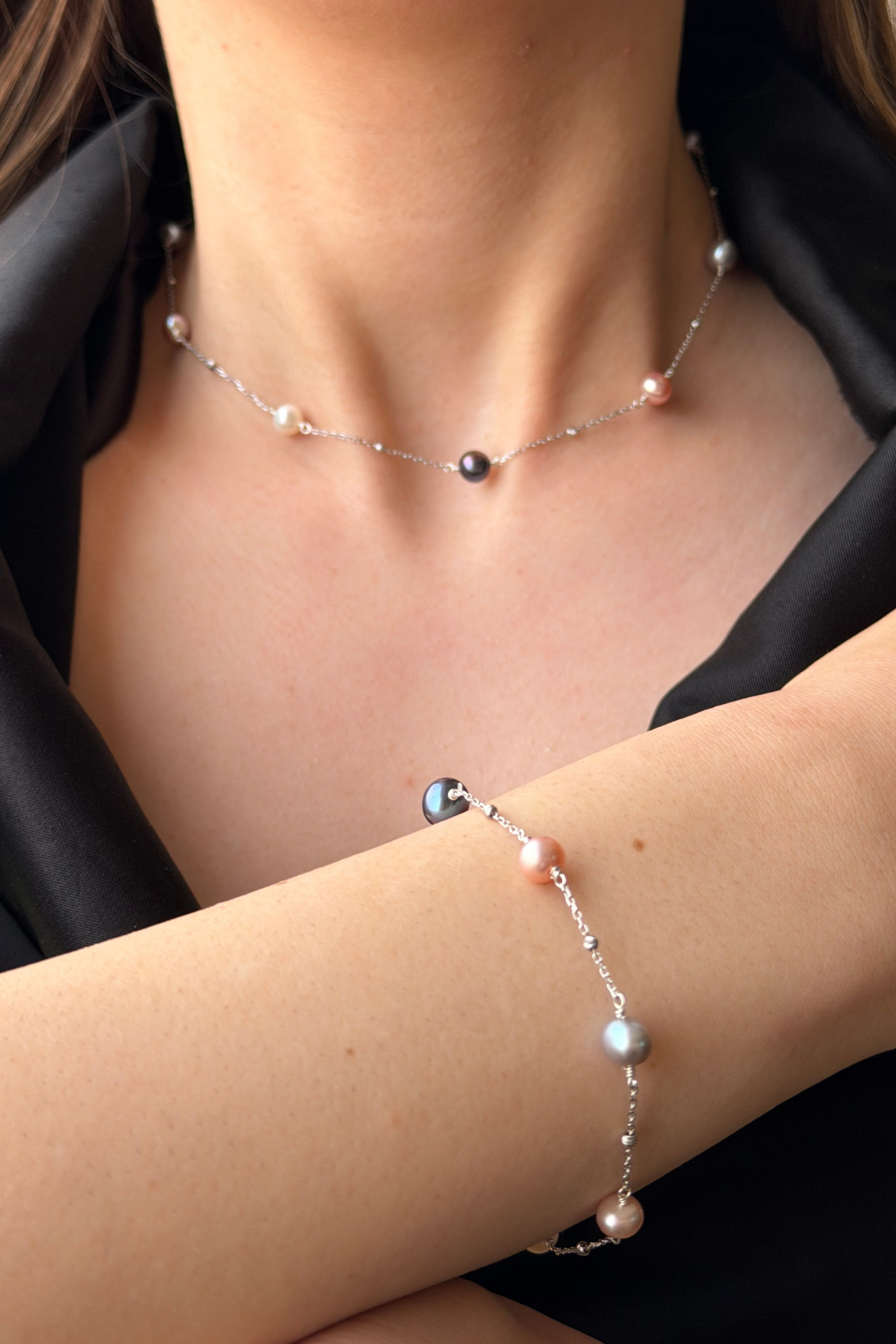 Dorikalı Renkli Doğal İnci Kolye Bileklik Set