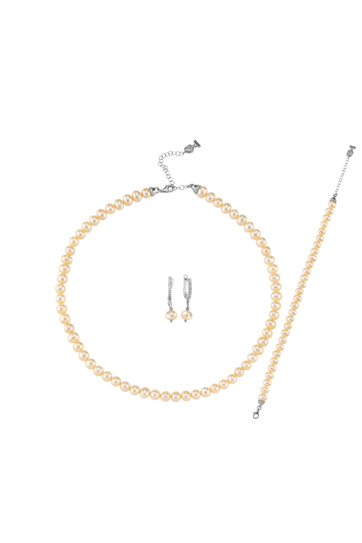 Şeftali Tonu Doğal İnci Kolye Bileklik Küpe Üçlü Set | | Birinci1926