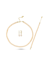 Şeftali Tonu Doğal İnci Kolye Bileklik Küpe Üçlü Set | | Birinci1926