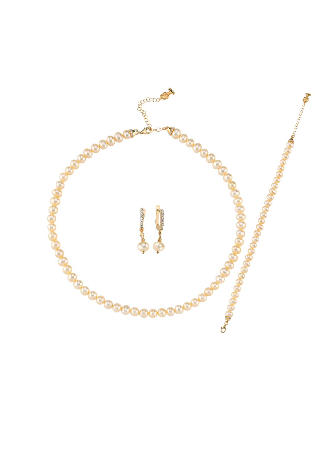 Şeftali Tonu Doğal İnci Kolye Bileklik Küpe Üçlü Set | | Birinci1926