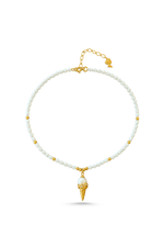 Creamy Doğal İnci Halhal with ice cream charm, featuring natural pearls and gold accents.