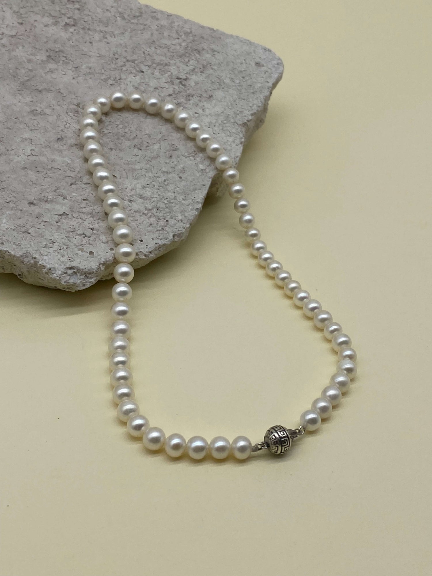 Beyaz Doğal İnci Erkek Kolye