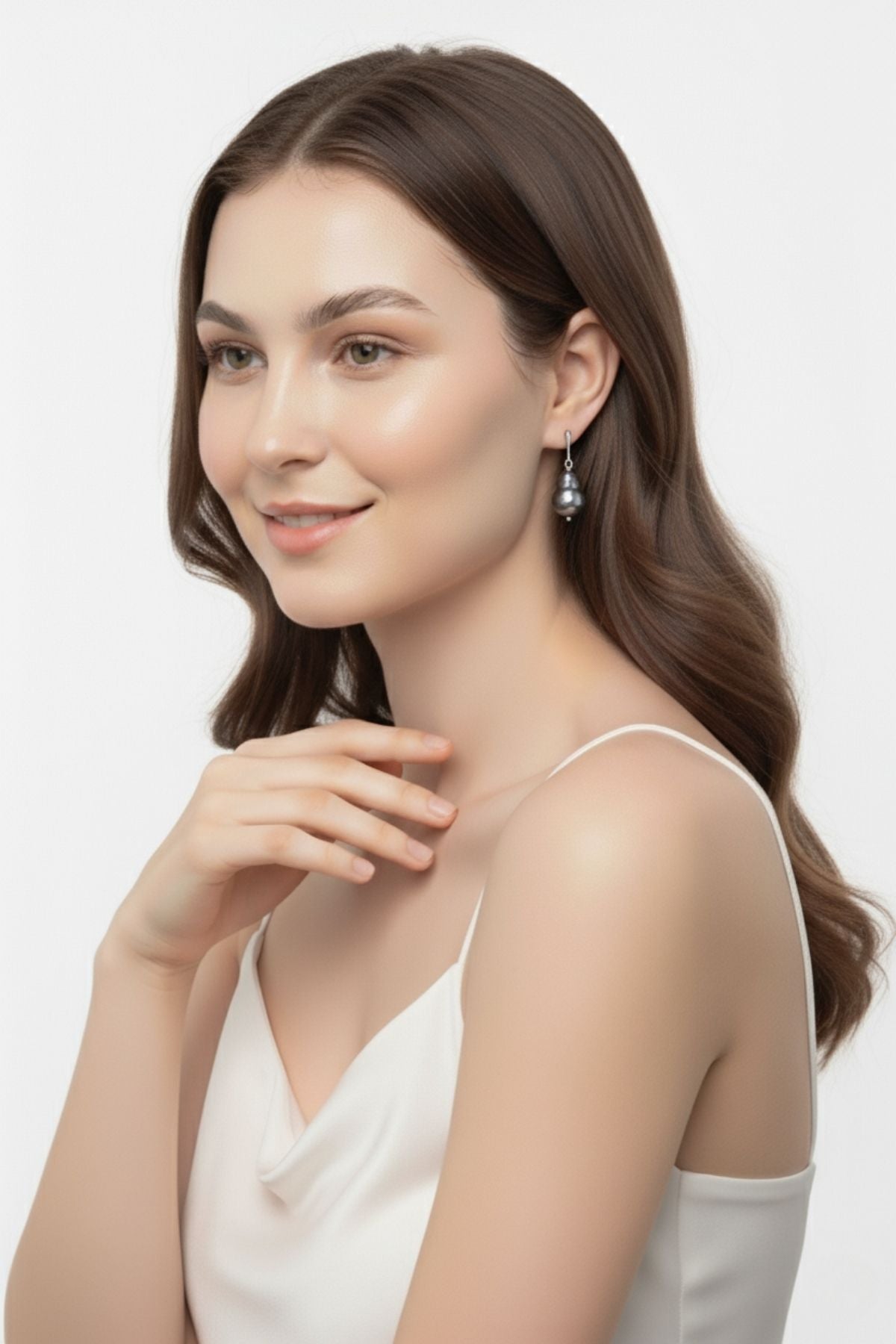 Doğal Gri Barok İnci Küpe