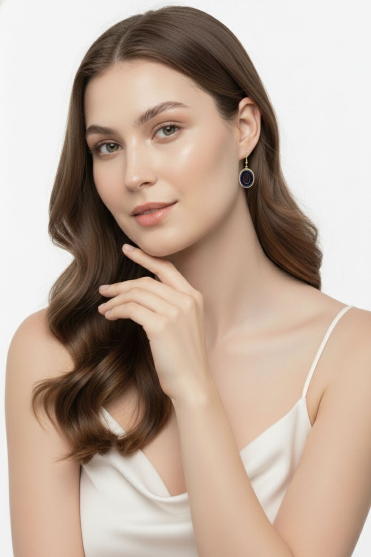 Gece Mavisi Taşlı Küpe