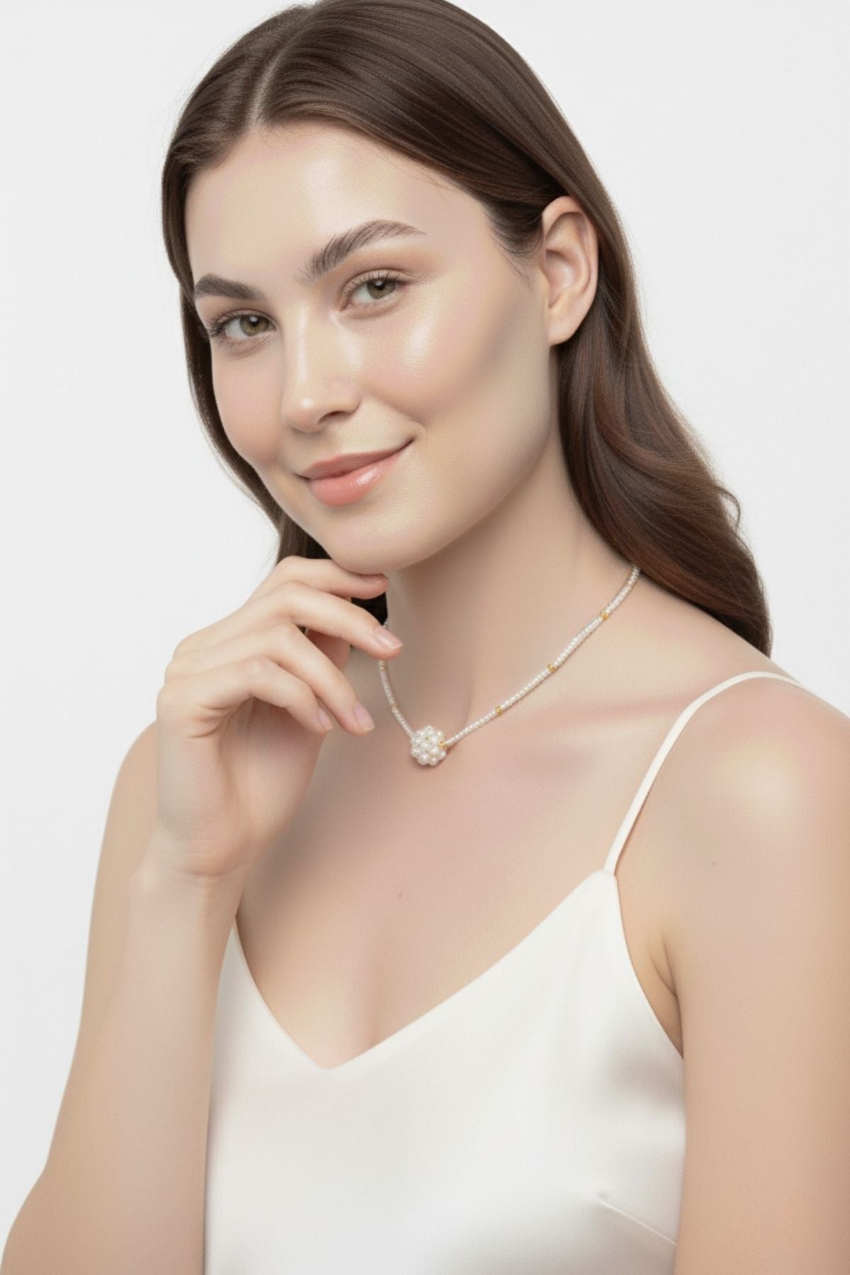 Dorika Detaylı İncili Top Kolye