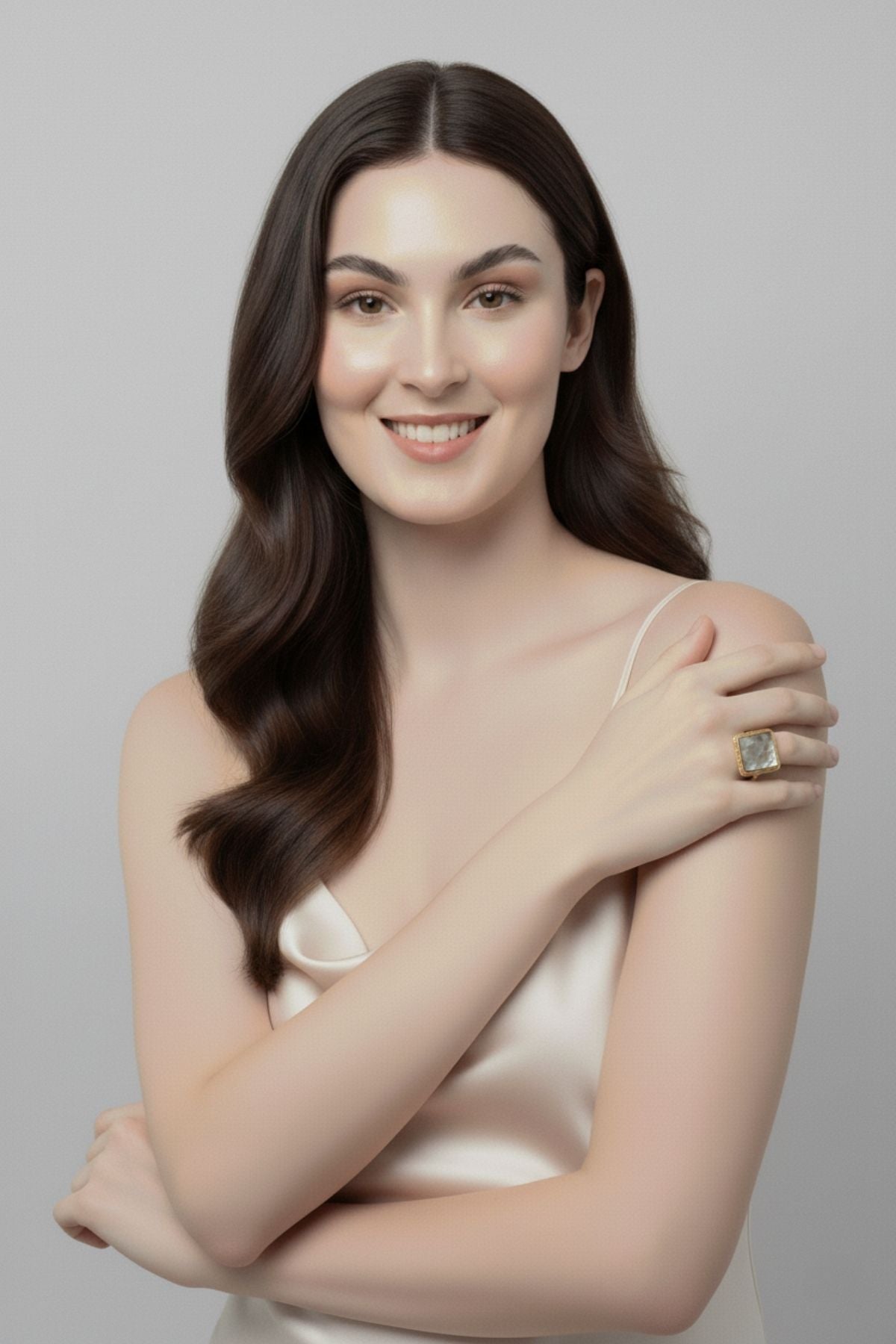 Kare Doğal Sedef Taşlı Yüzük